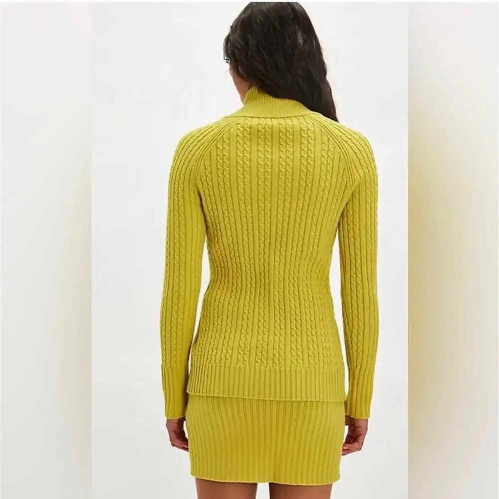Free People Eliza Sweater Mini Skirt Set Yellow Lime NWT Medium - Picture 3 of 11